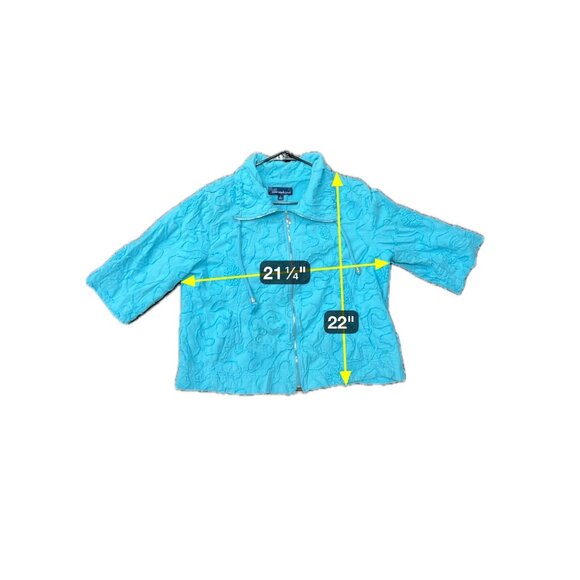 Susan Graver Style Womens Textured Turquoise Jacket Size L Full Zip Cotton Casua - Picture 7 of 10